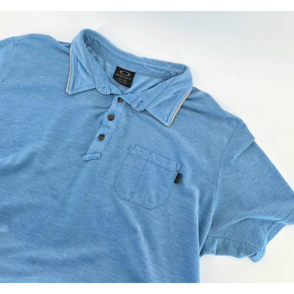 Oakley Short Sleeve Polo Shirt Mens Size XL Light Blue Relaxed Gorpcore